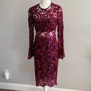 Shoshanna Red and Pink Floral Lace Long Sleeve Dress